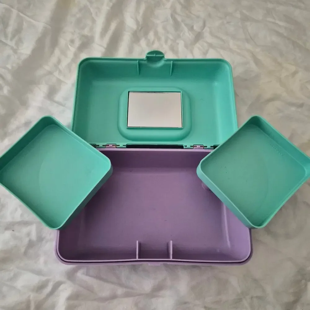 Vintage Caboodles Makeup Organizer Box Mint Green Lavender 80s 90s Y2K